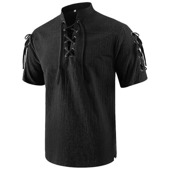 Men’s Renaissance Costume Shirts Short Sleeve Black - Picture 1 of 6